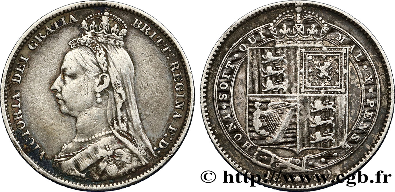 ROYAUME-UNI 1 Shilling Victoria buste du jubilé 1889  TTB 