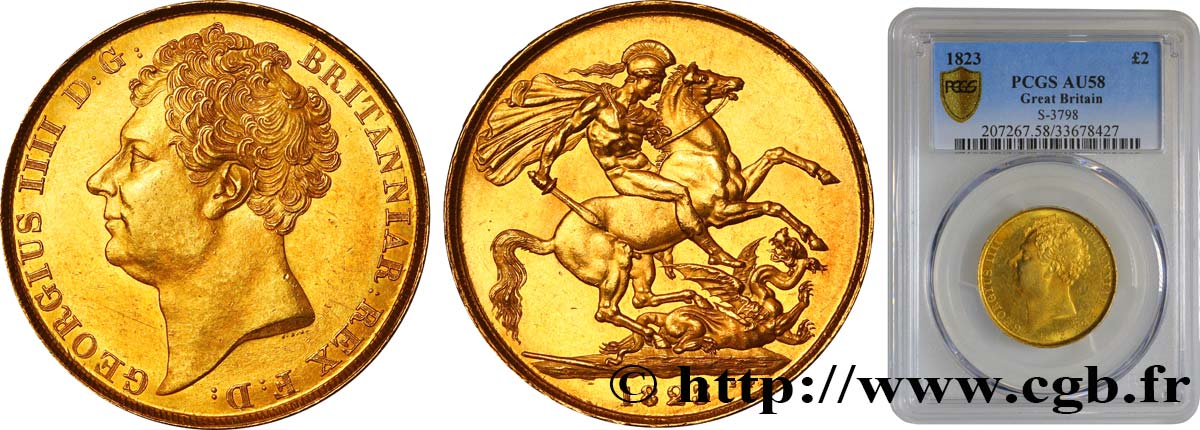 GRAN BRETAÑA - JORGE IV 2 Pounds ou double souverain 1823 Londres EBC58 PCGS