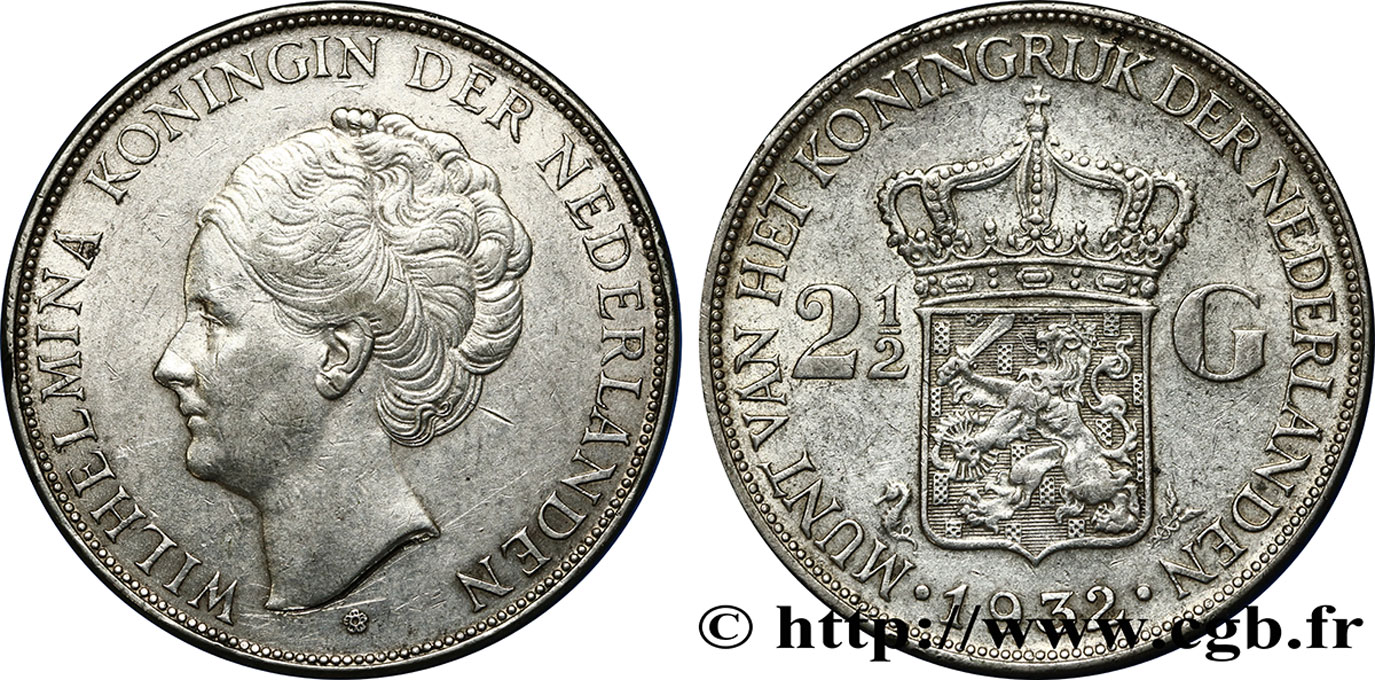 PAYS-BAS 2 1/2 Gulden Wilhelmina 1932  TTB 