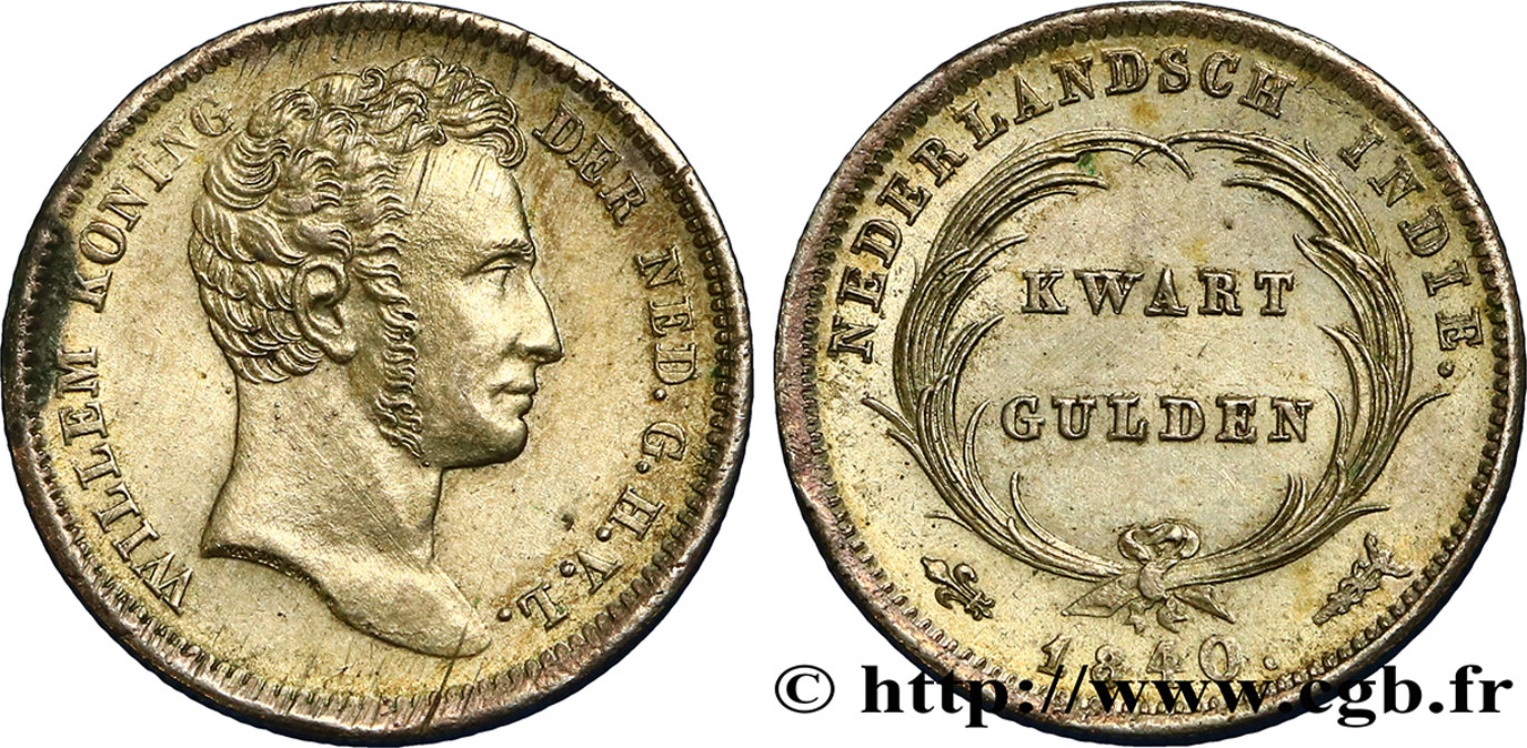 INDES NEERLANDAISES 1/4 Gulden Guillaume I 1840 Utrecht SUP 