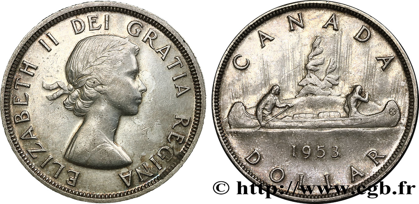 CANADA 1 Dollar Elisabeth II canoe 1953  TTB+/SUP 
