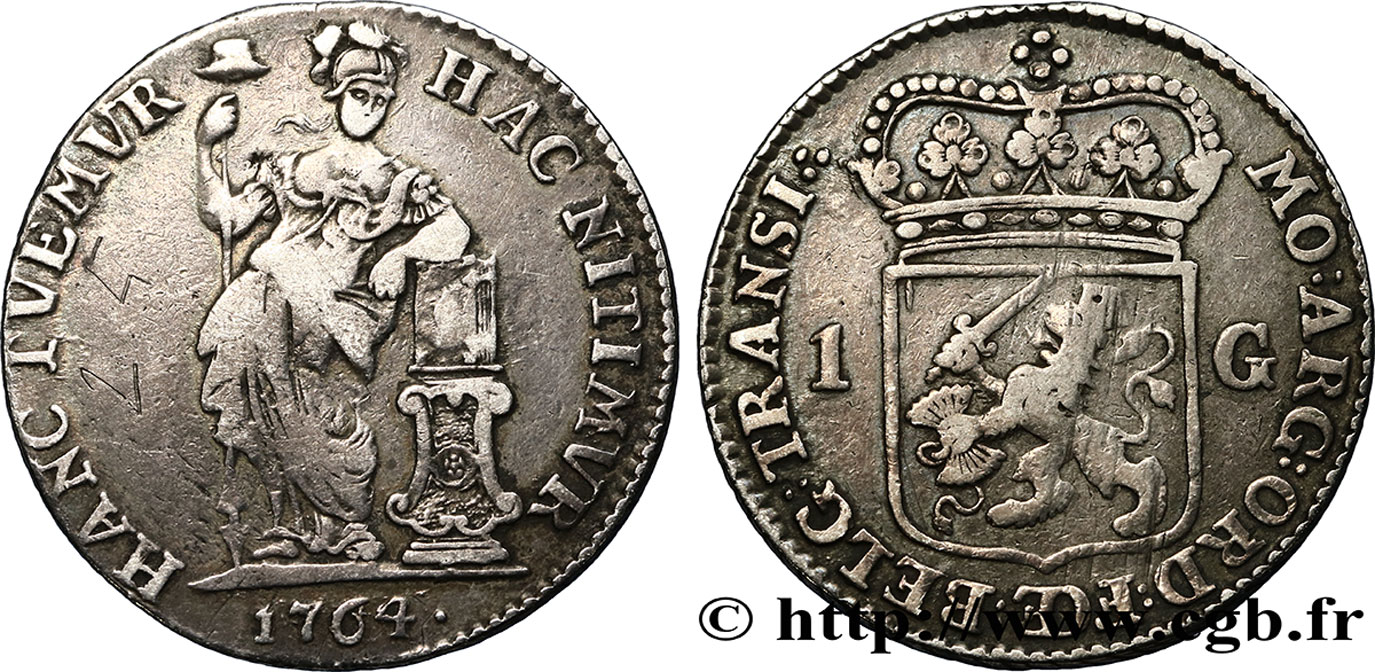 NETHERLANDS - UNITED PROVINCES 1 Gulden Overijssel 1762  VF 