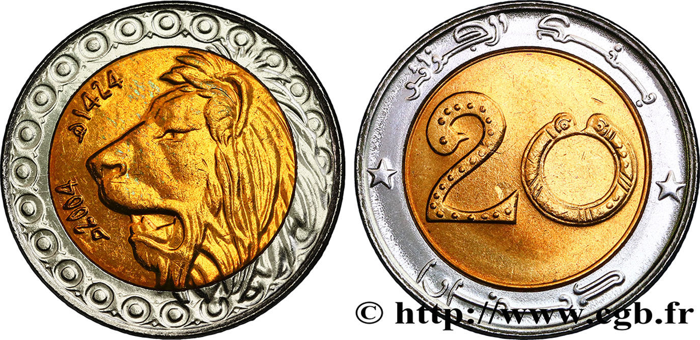 ALGÉRIE 20 Dinars tête de lion an 1420 1999  SPL 