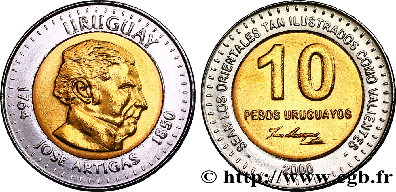 URUGUAY 10 Pesos José Gervasio Artigas, libérateur de l Uruguay 2000  SPL 