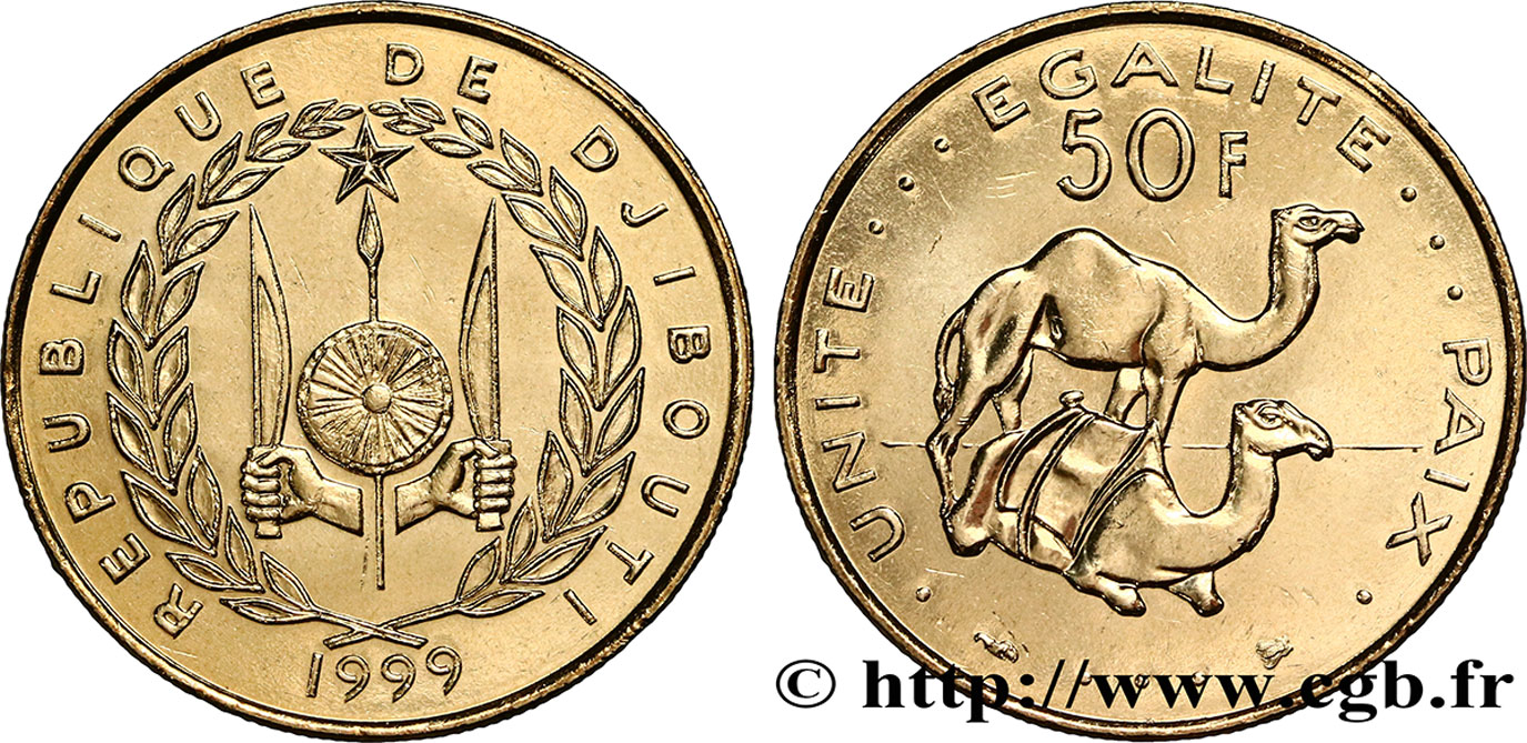 DJIBOUTI 50 Francs dromadaires 1999 Paris SPL 