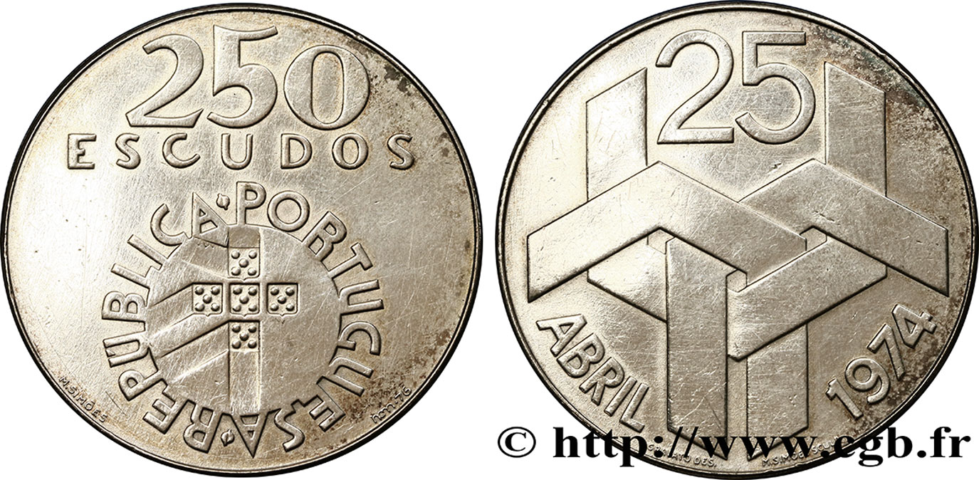 PORTUGAL 250 Escudos 2e anniversaire révolution des oeillets 1976  TTB 