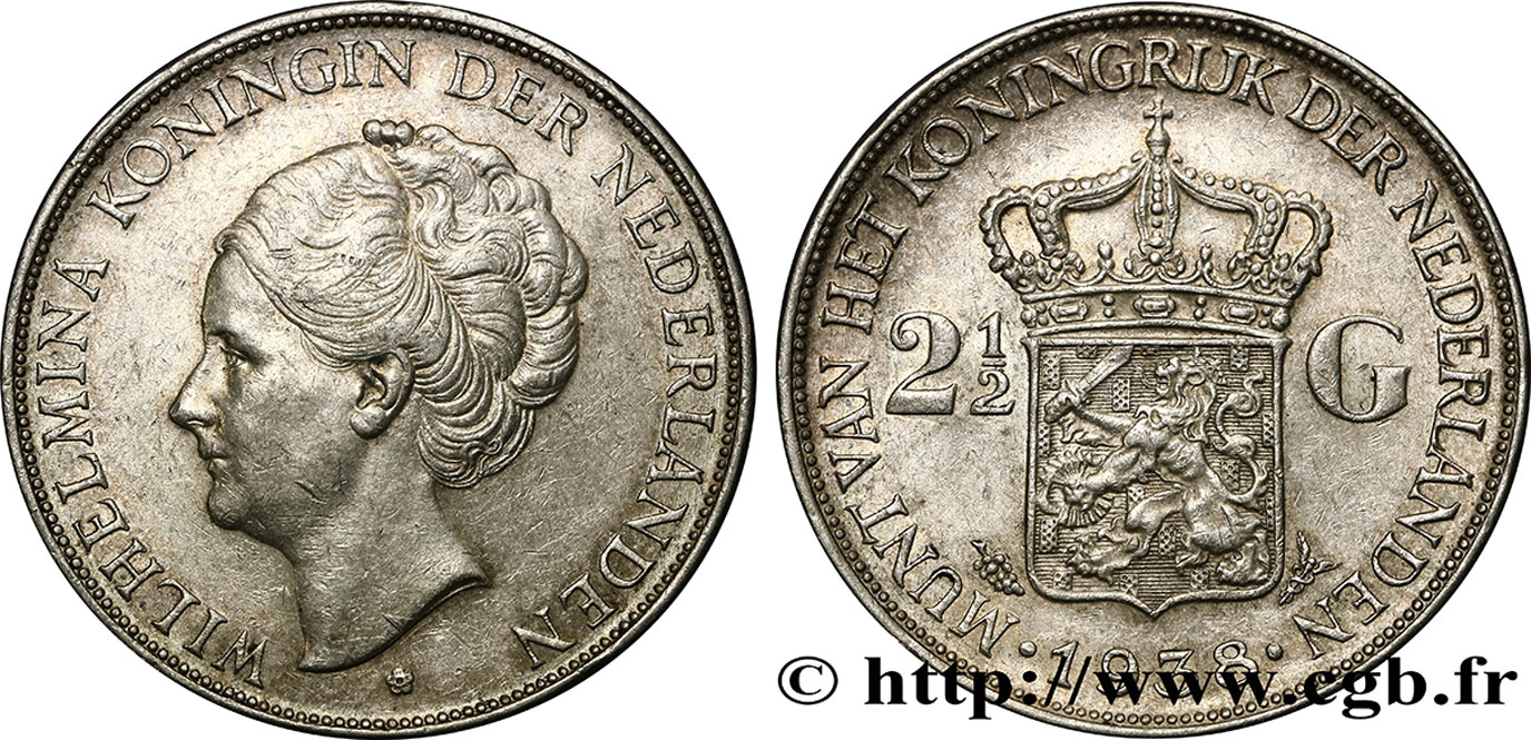 PAYS-BAS 2 1/2 Gulden Wilhelmina 1938 Utrecht TTB+/SUP 