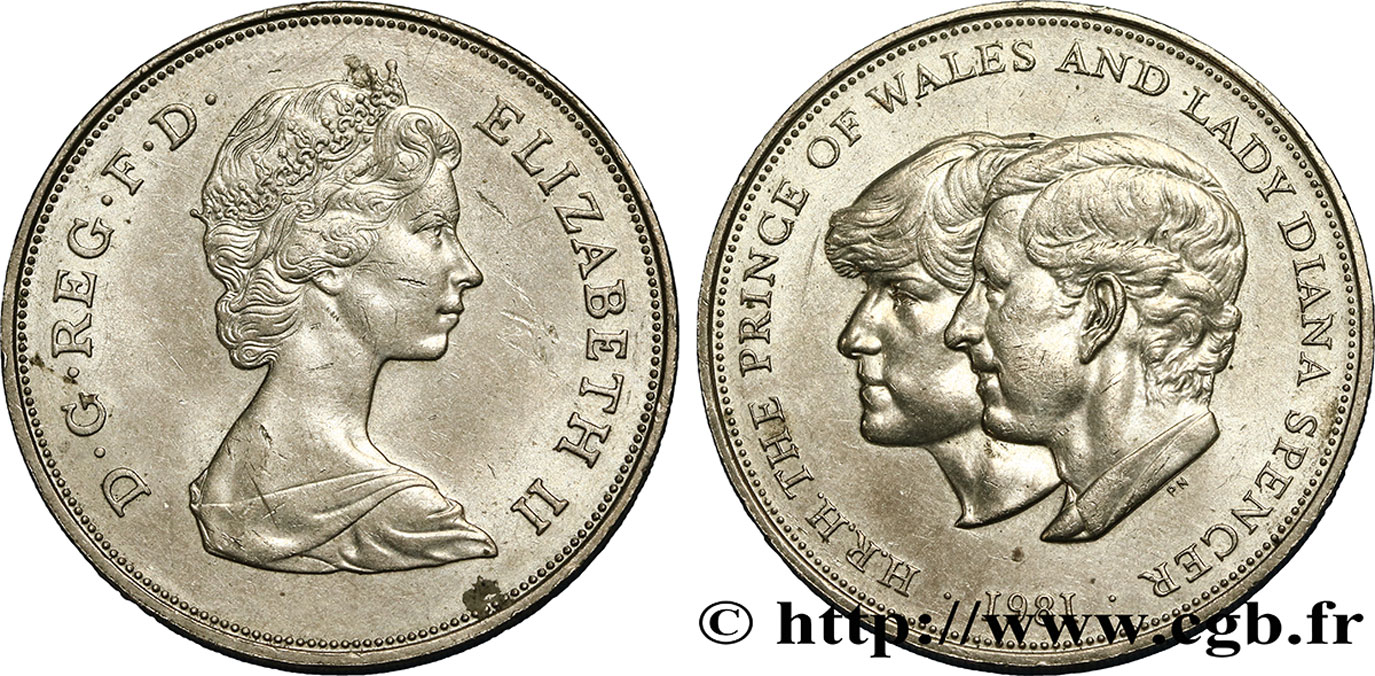 ROYAUME-UNI 25 New Pence (1 Crown) mariage du Prince de Galles et de Lady Diana Spencer 1981  TTB+ 
