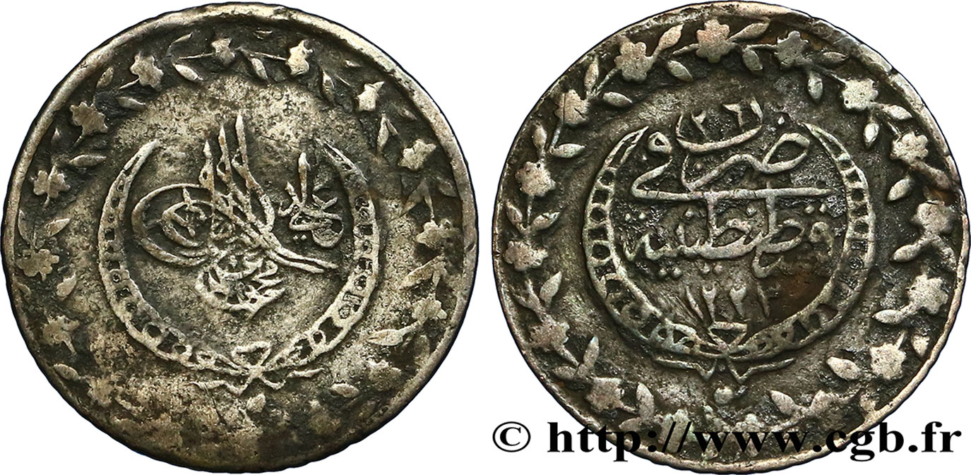 TURKEY 20 Para frappe au nom de Mahmud II AH1223 an 26 1832 Constantinople VF 