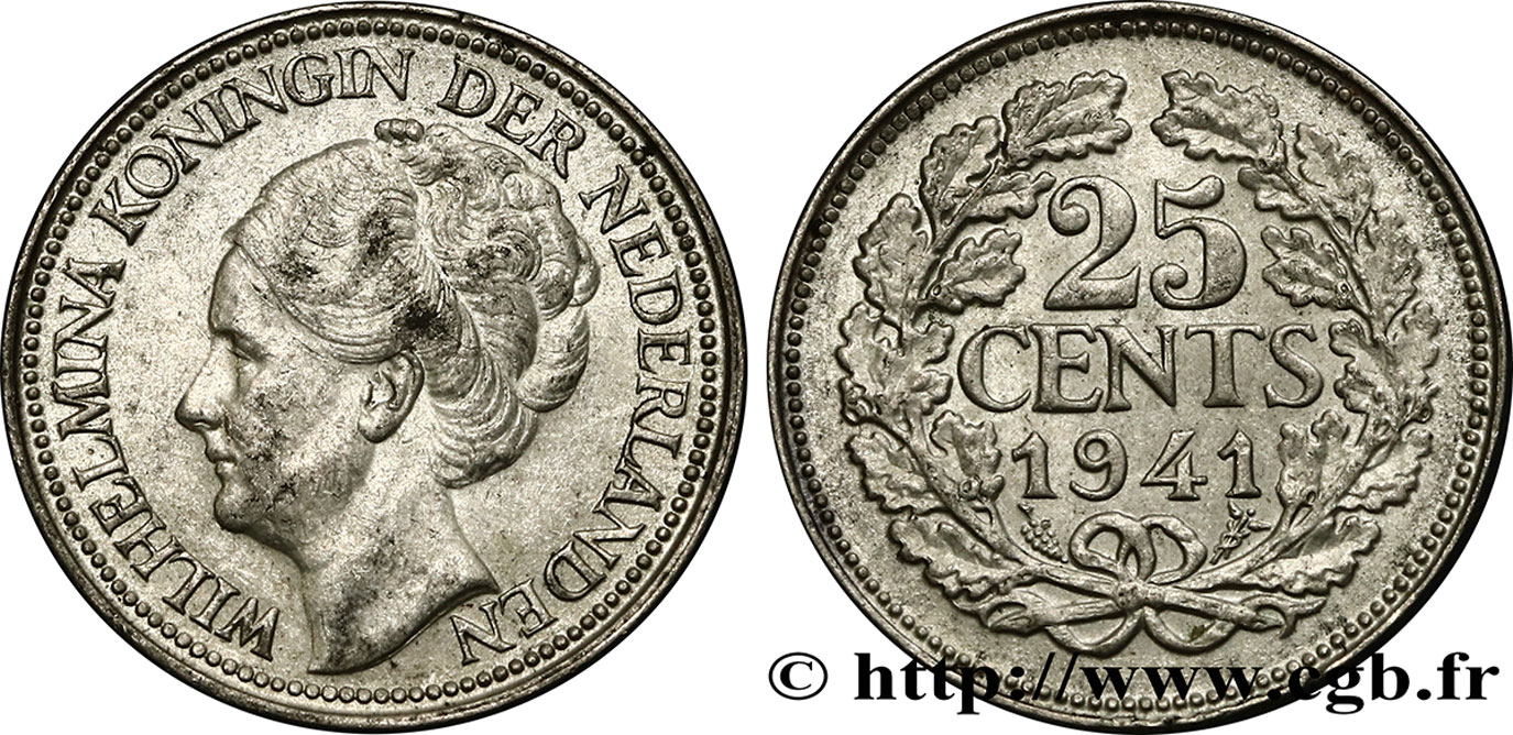 PAYS-BAS 25 Cents Wilhelmine 1941 Utrecht TTB+ 
