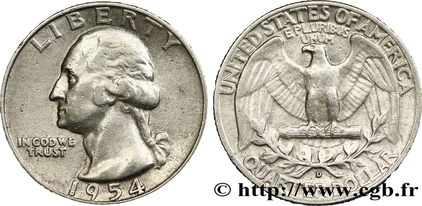 ÉTATS-UNIS D AMÉRIQUE 1/4 Dollar Georges Washington 1954 Denver - D TTB 