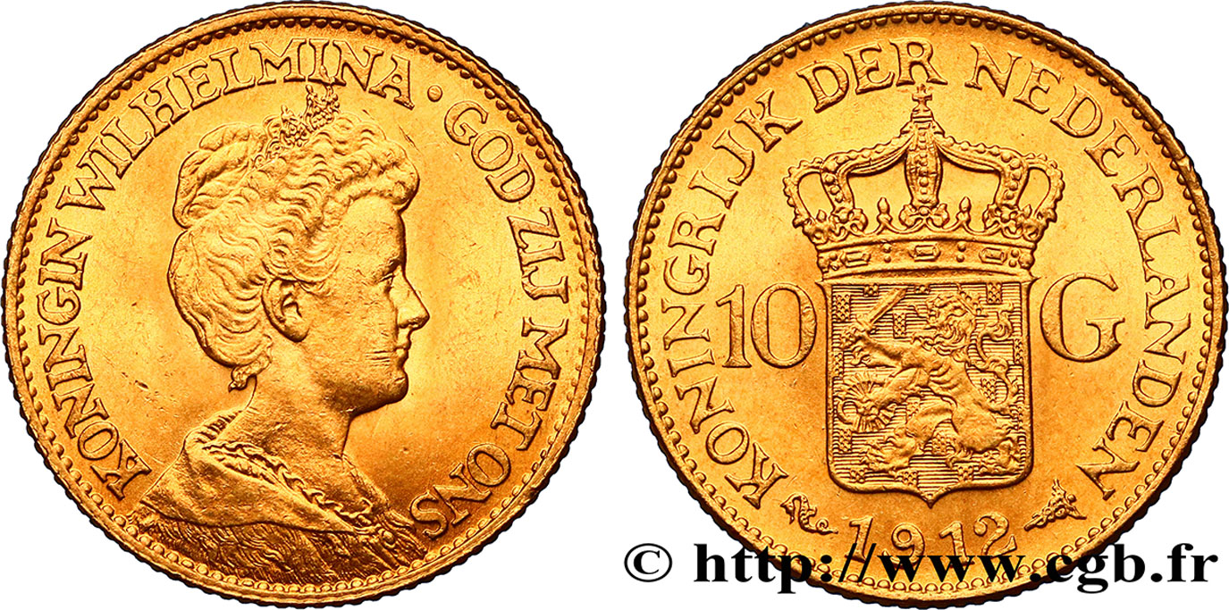 PAYS-BAS 10 Gulden, 3e type Wilhelmina 1912 Utrecht SPL 