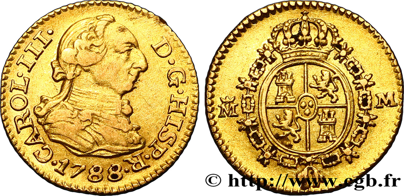 ESPAGNE 1/2 Escudo Charles III 1788 Madrid TB+/TTB 