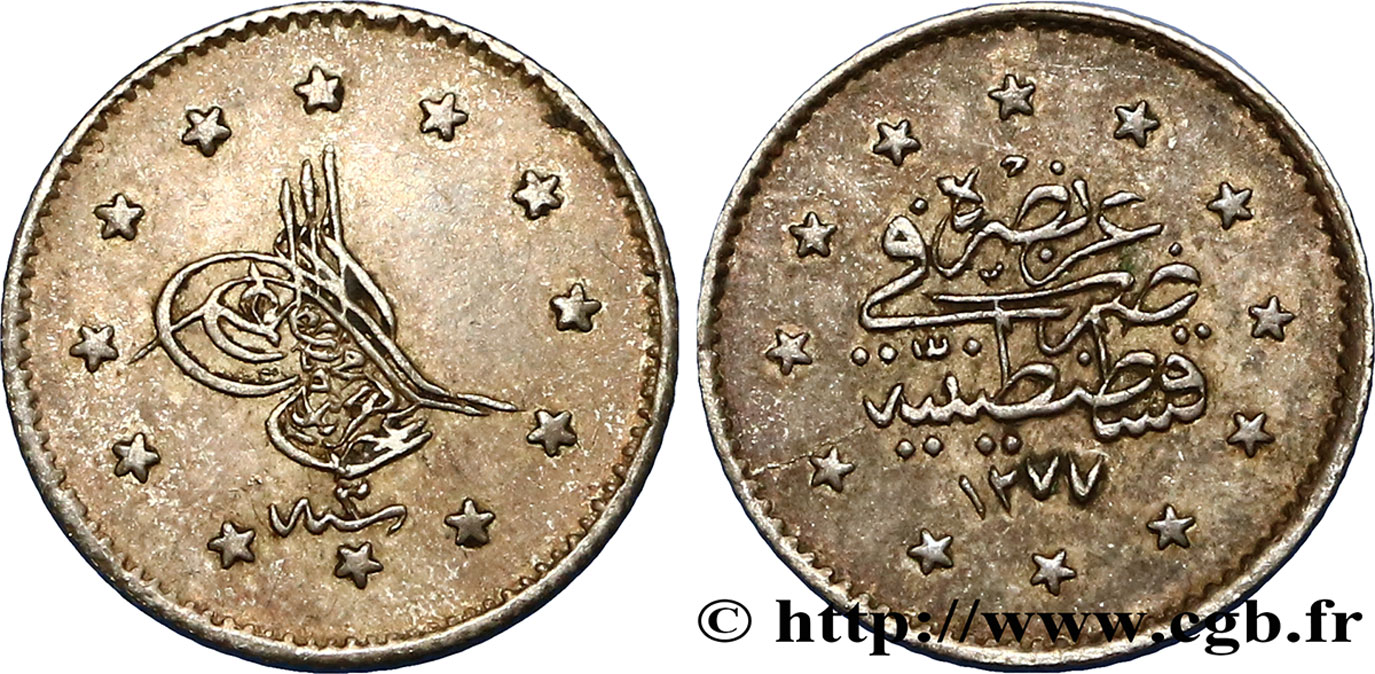 TURQUIE 1 Kurush  Abdülaziz AH 1277 An 2 1862 Constantinople TTB+ 