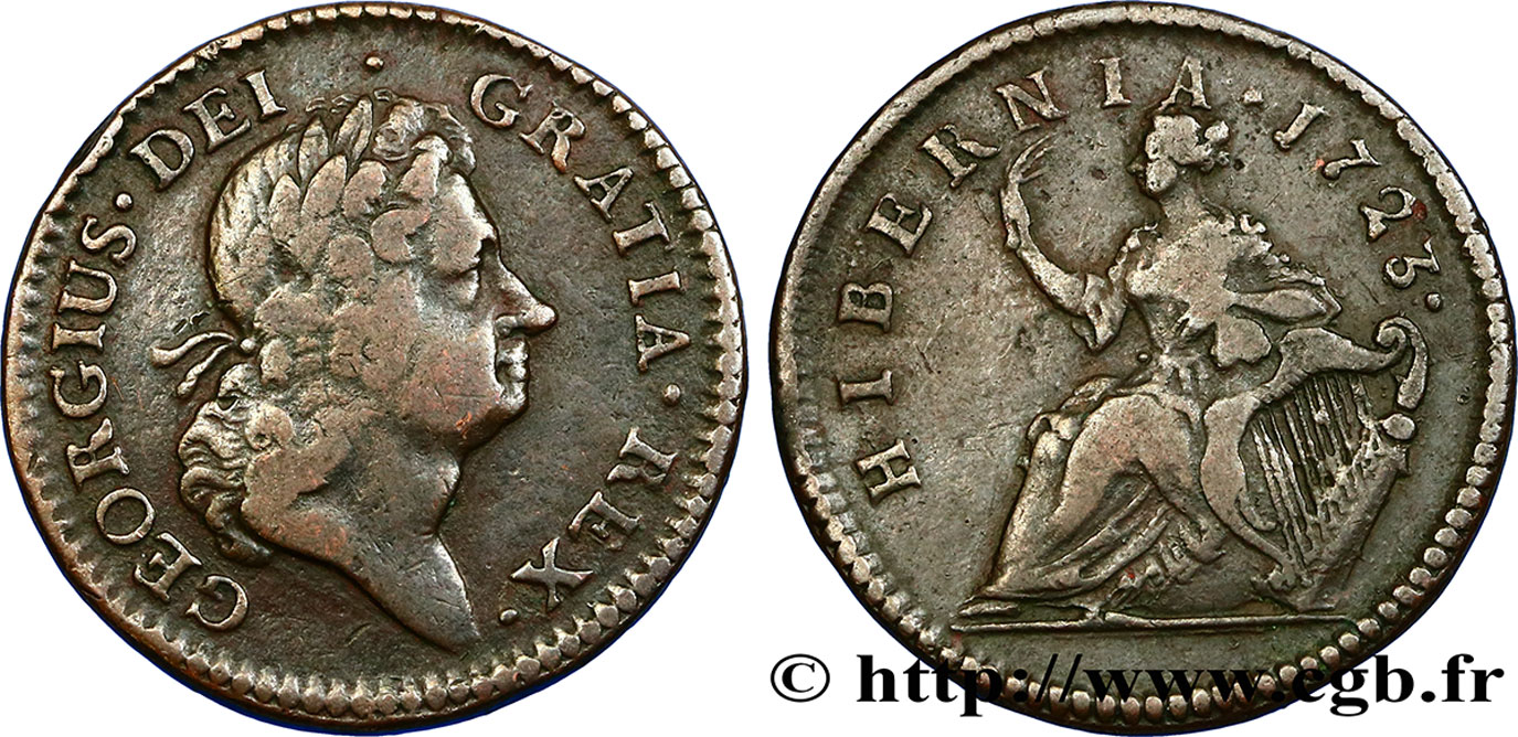 IRLANDE 1/2 Penny Georges I 1723  TB+ 