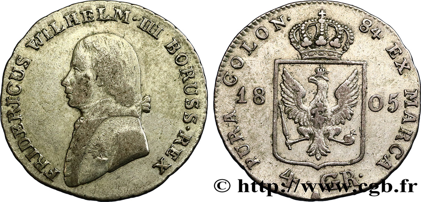 GERMANY - PRUSSIA 1/6 Thaler Frédéric-Guillaume III 1805 Berlin XF 
