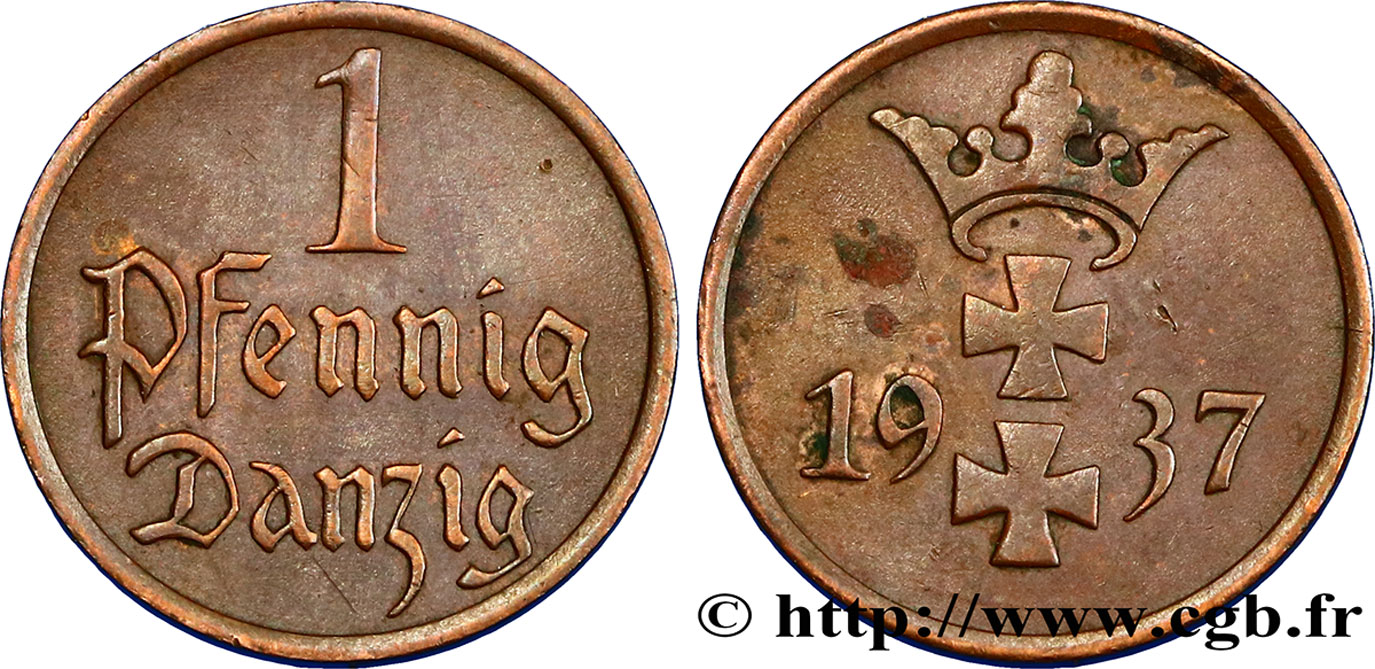 DANTZIG - VILLE LIBRE DE DANTZIG 1 Pfennig 1937 Berlin TTB 