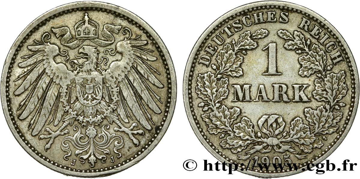 ALLEMAGNE 1 Mark Empire aigle impérial 1905 Hambourg TTB+ 