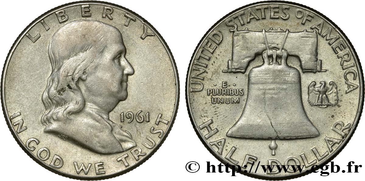 ÉTATS-UNIS D AMÉRIQUE 1/2 Dollar Benjamin Franklin 1961 Philadelphie TTB 
