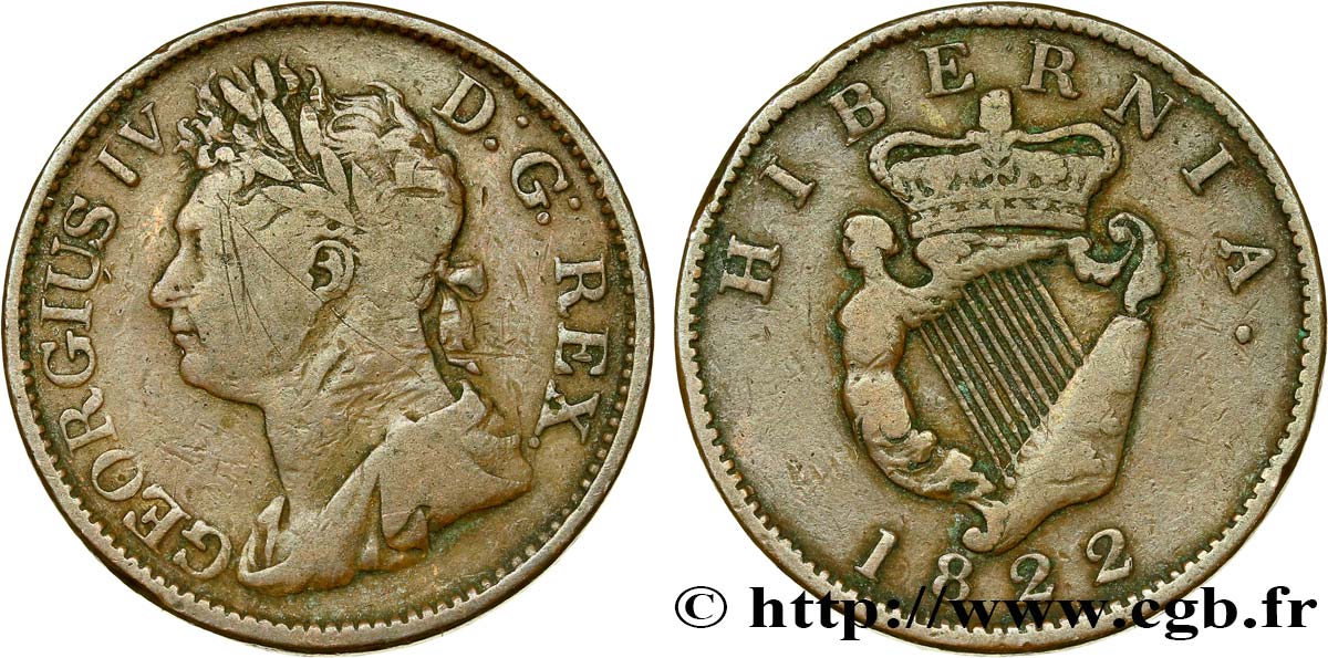 IRLANDE 1/2 Penny Georges IV 1822  TB 