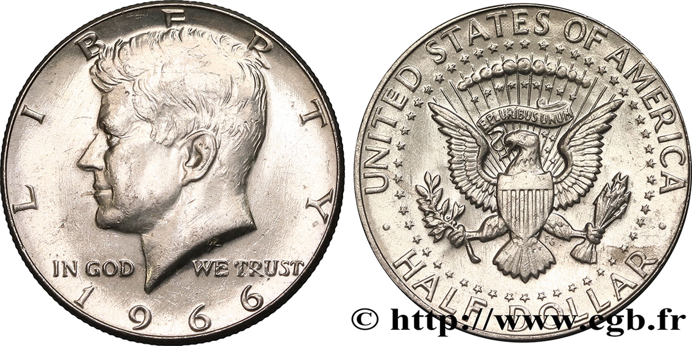 ÉTATS-UNIS D AMÉRIQUE 1/2 Dollar Kennedy 1966 Philadelphie SUP 