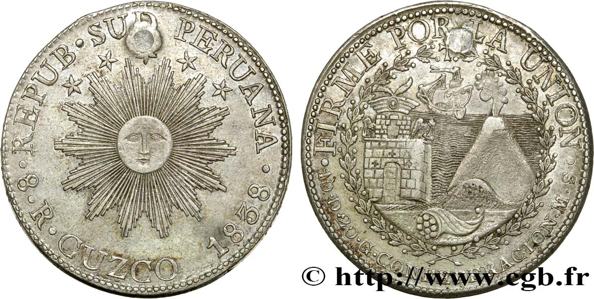 PERU 8 Reales  1838 Cuzco AU 