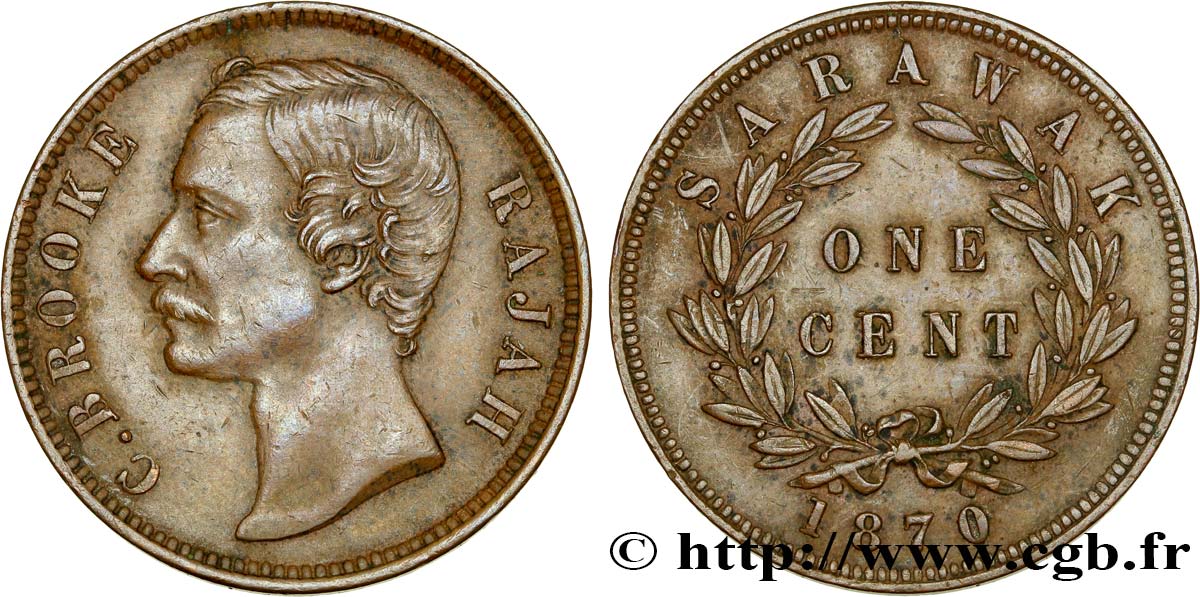 SARAWAK 1 Cent Sarawak Rajah J. Brooke 1870  TTB 