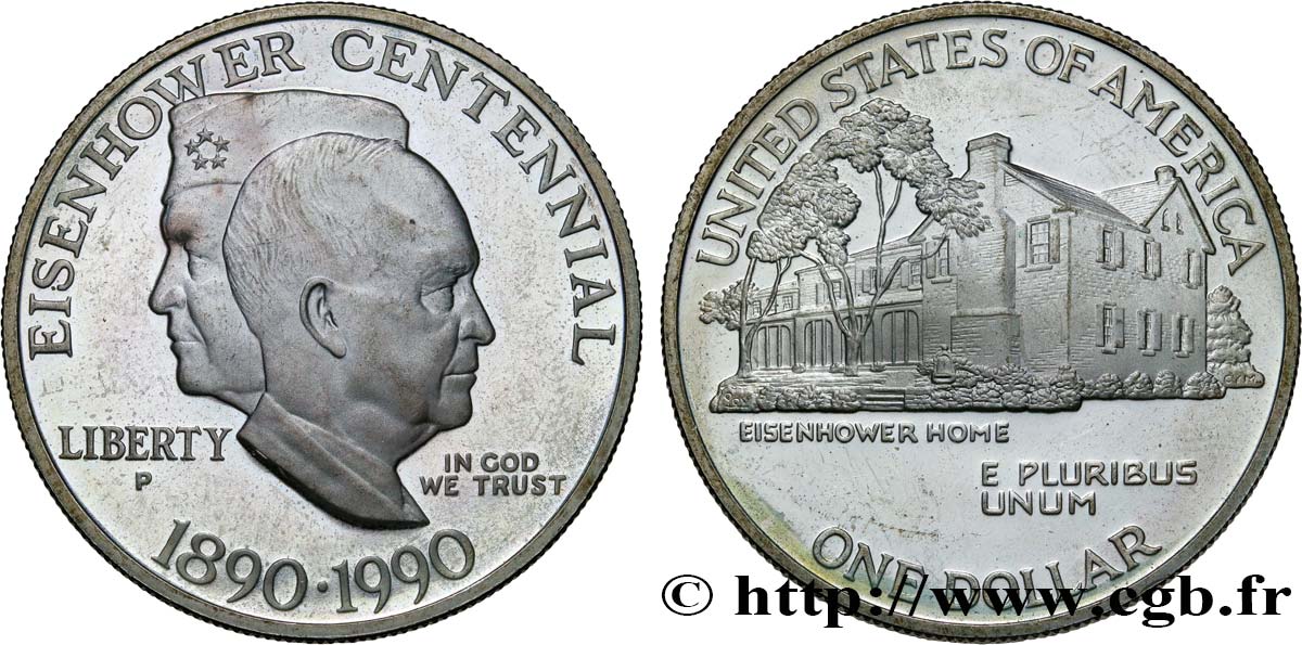 ÉTATS-UNIS D AMÉRIQUE 1 Dollar BE centenaire de la naissance du général Eisenhower 1990 Philadelphie SUP 