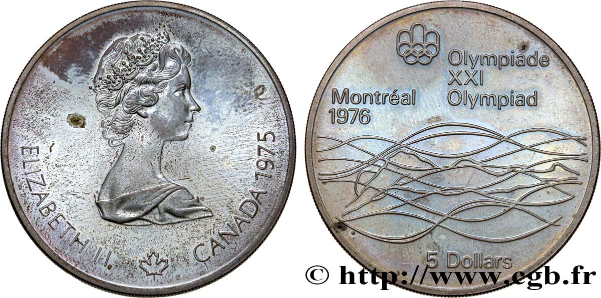 CANADA 5 Dollars JO Montréal 1976 natation 1975  SPL 