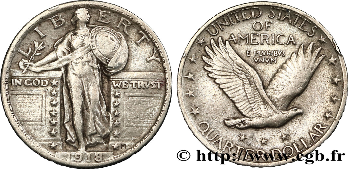 ÉTATS-UNIS D AMÉRIQUE 1/4 Dollar Liberty 1918 Philadelphie TB+ 