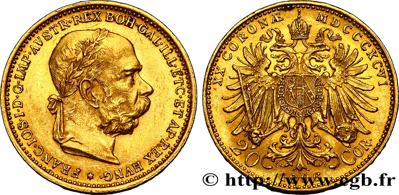 AUTRICHE 20 Corona François Joseph Ier 1896 Vienne TTB+/SUP 