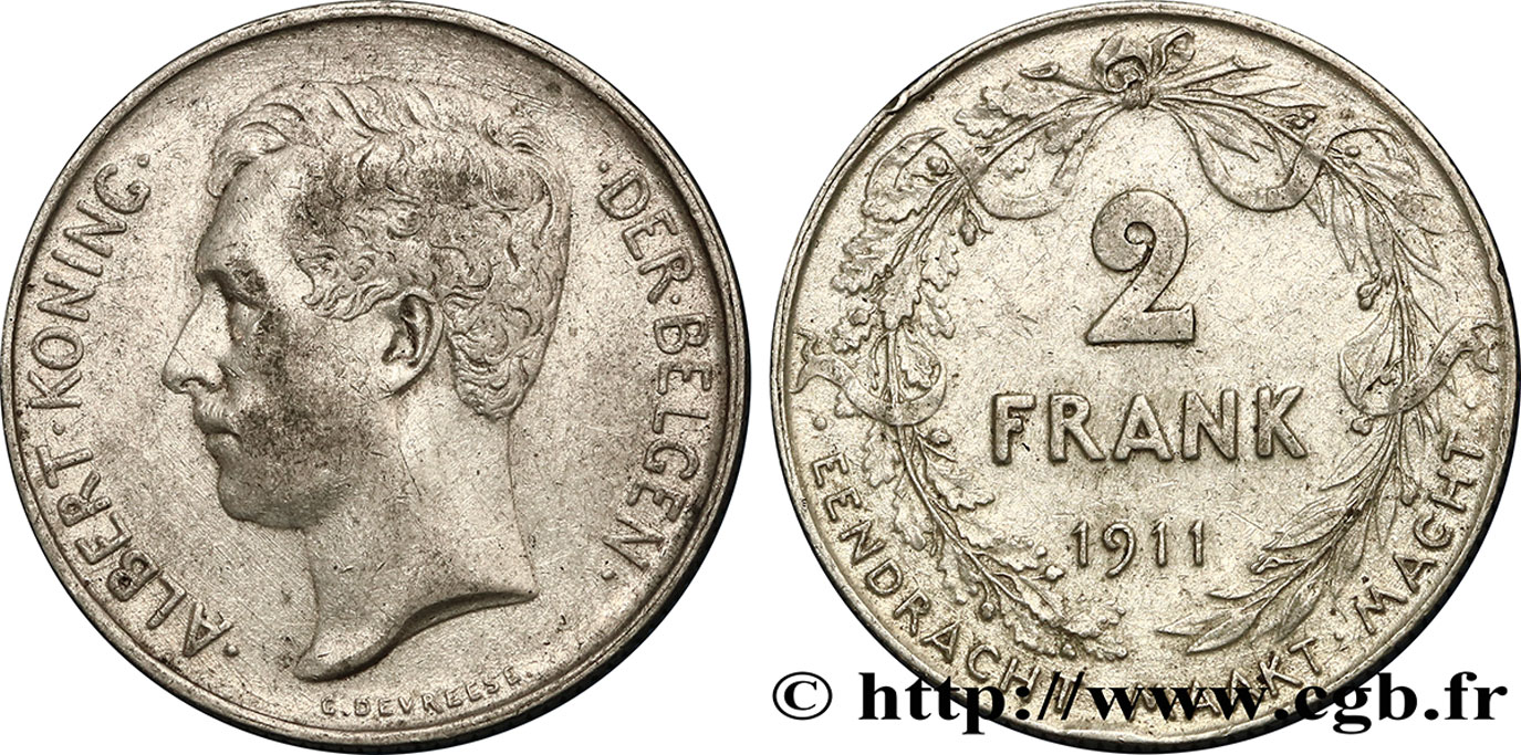 BÉLGICA 2 Francs Albert Ier légende flamande 1911  BC+ 