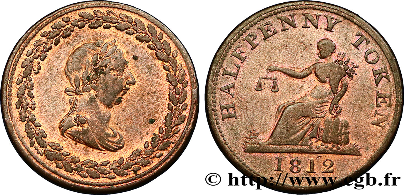 ROYAUME-UNI (TOKENS) 1/2 Penny buste de Georges III lauré 1812  TTB 