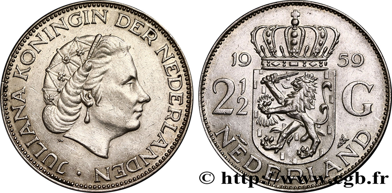 PAYS-BAS 2 1/2 Gulden Juliana 1959 Utrecht SUP 