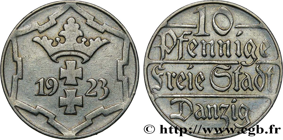 DANTZIG - VILLE LIBRE DE DANTZIG 10 Pfennig 1923 Berlin TTB+ 