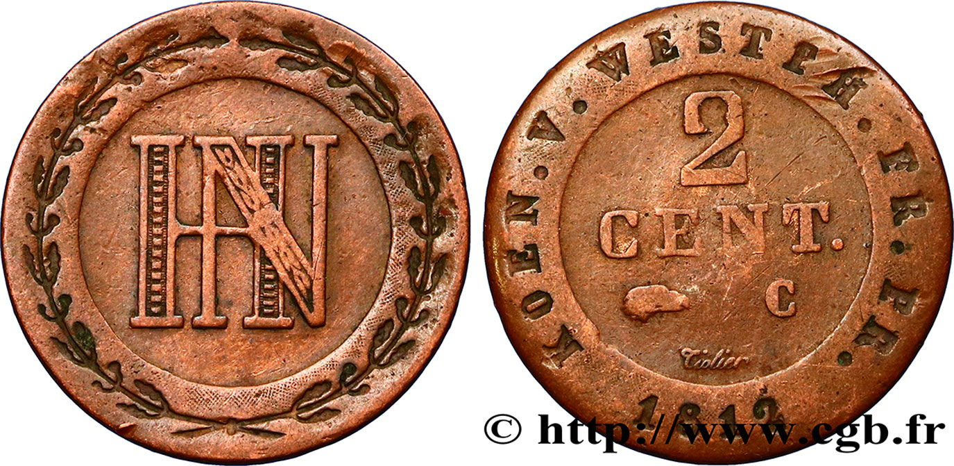 ALLEMAGNE - ROYAUME DE WESTPHALIE 2 Cent. monogramme de Jérôme Napoléon 1812 Cassel - C TTB 