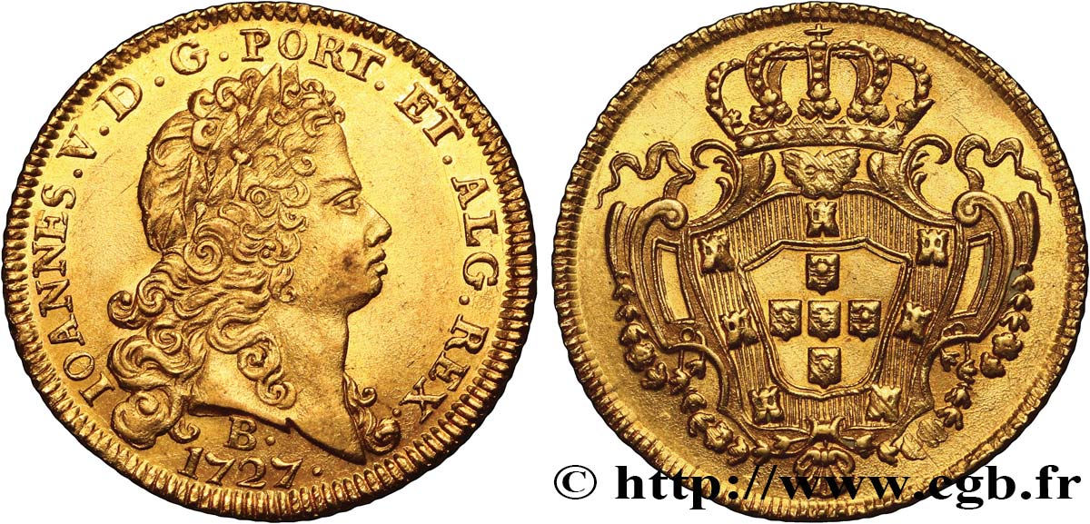 BRÉSIL - JEAN V 6400 Reis, 1er type 1727 Bahia MS 