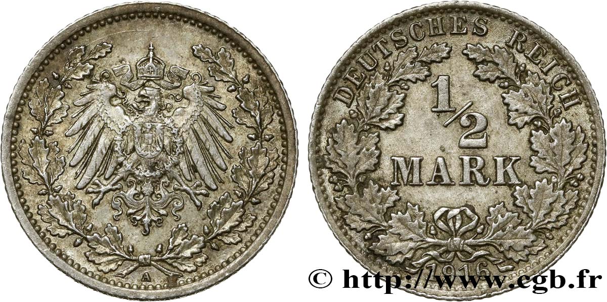 ALLEMAGNE 1/2 Mark Empire aigle impérial 1916 Berlin SUP 