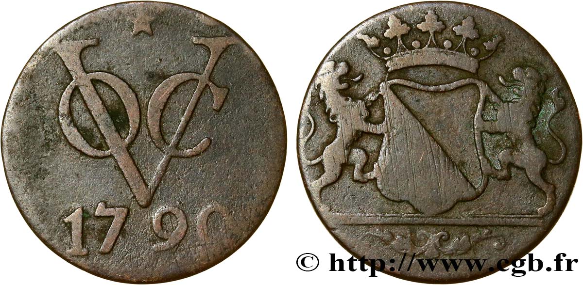 INDES NEERLANDAISES 1 Duit armes d’Utrecht / monogramme de la Verenigde Oost-Indische Compagnie (VOC) 1790  TB 