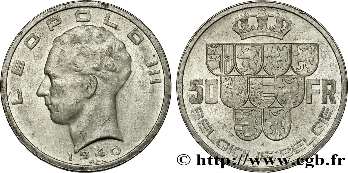 BELGIQUE 50 Francs Léopold III légende Belgie-Belgique tranche position B 1940  SUP 
