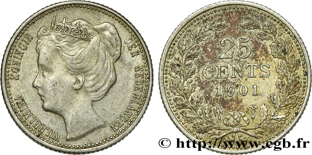 PAYS-BAS 25 Cents Wilhelmine 1901 Utrecht TTB+ 