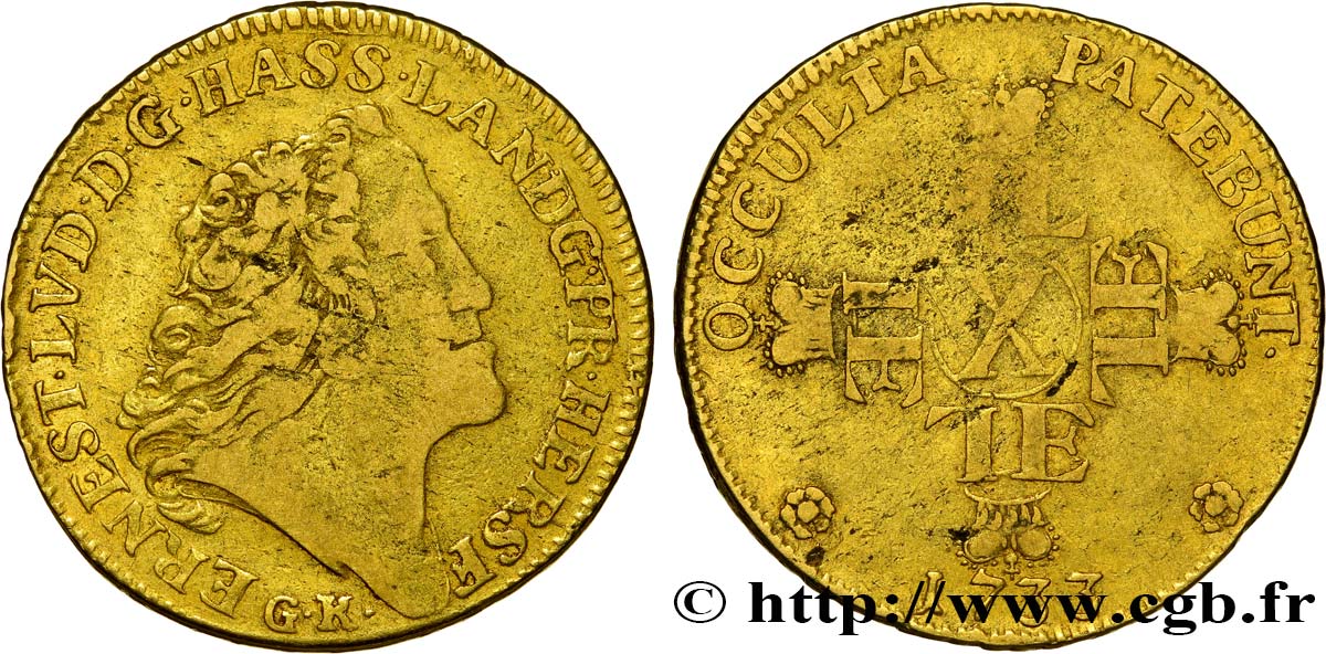ALLEMAGNE - HESSE-DARMSTADT- ERNEST- LOUIS Carolin ou 10 Gulden 1733 Darmstadt BC+ 