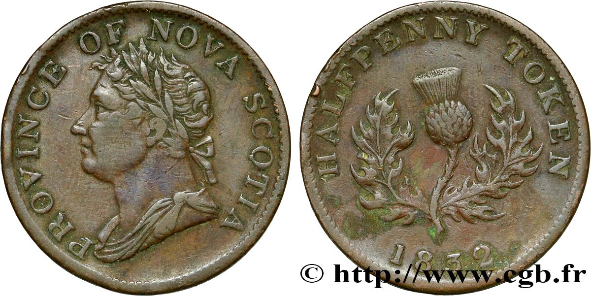 CANADA - NOVA SCOTIA 1/2 Penny Token Nova Scotia 1832  XF 