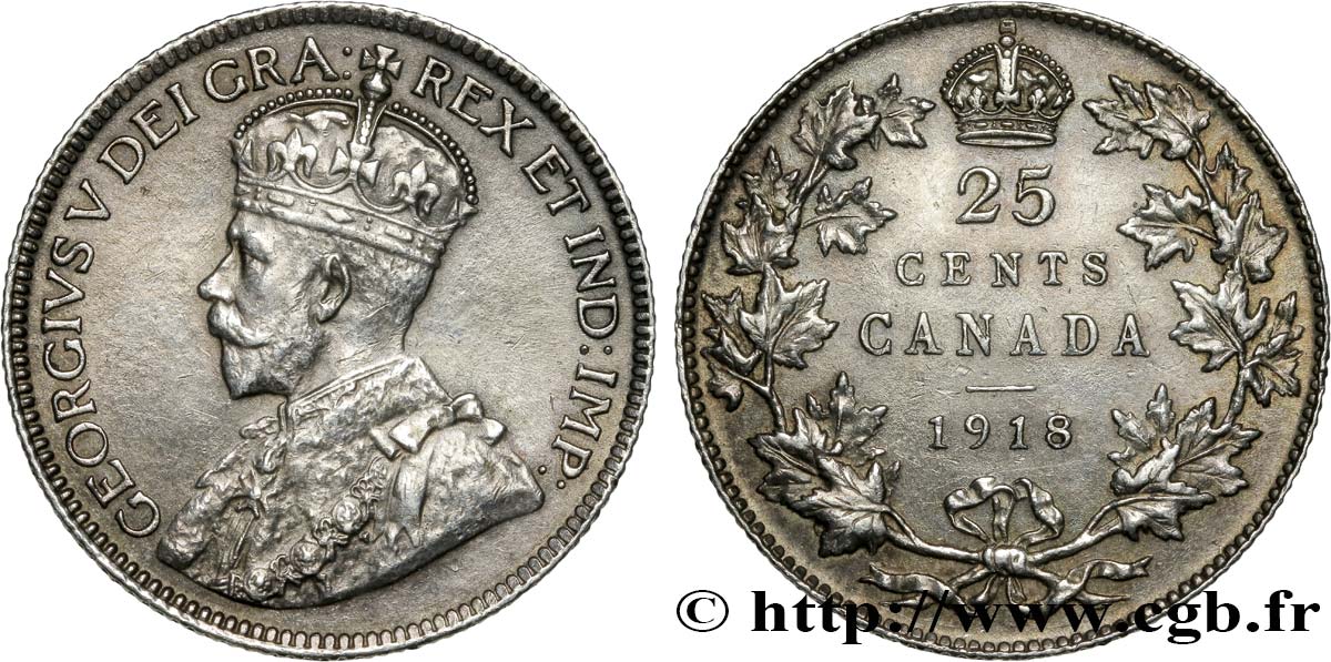 CANADA 25 Cents Georges V 1918  SUP 