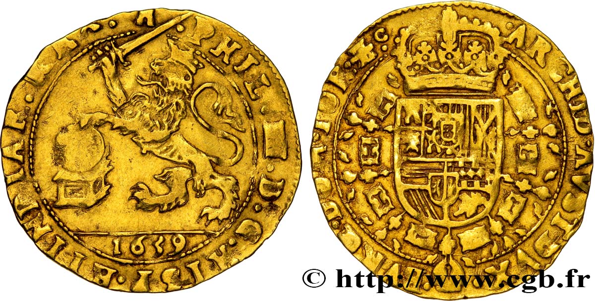 SPANISH NETHERLANDS - TOURNAISIS - PHILIP IV Souverain ou Lion d’or 1659 Tournai XF 