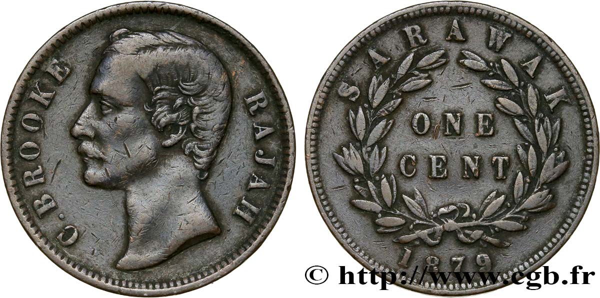 SARAWAK 1 Cent Sarawak Rajah C. Brooke 1879  TB+ 