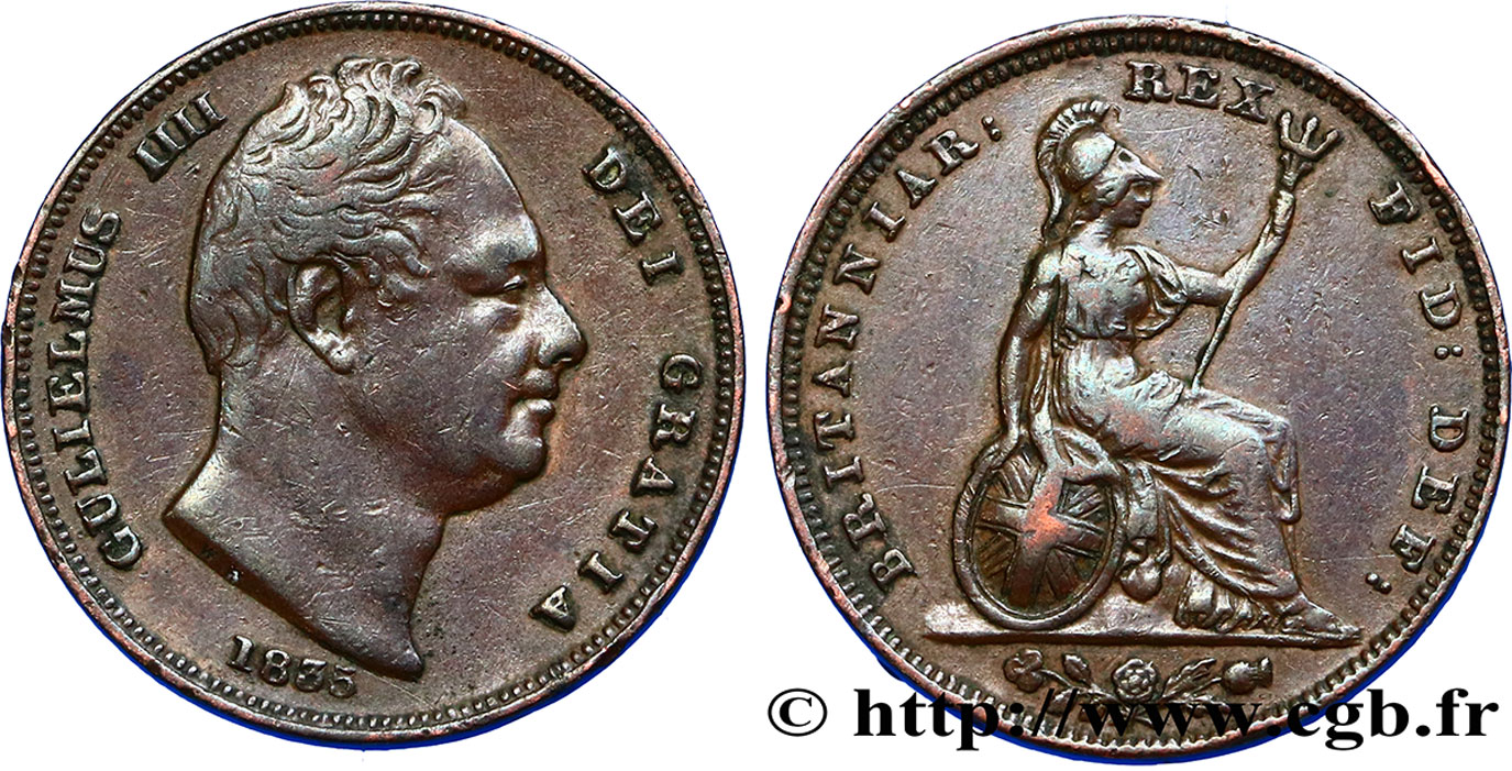 ROYAUME-UNI 1 Farthing Guillaume IV / Britannia 1835  TTB 