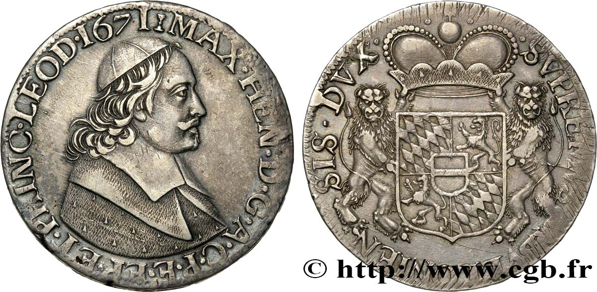 BISHOPRIC OF LIEGE - MAXIMILIAN HENRY OF BAVARIA Ducaton, 2e type 1671 Liège XF 