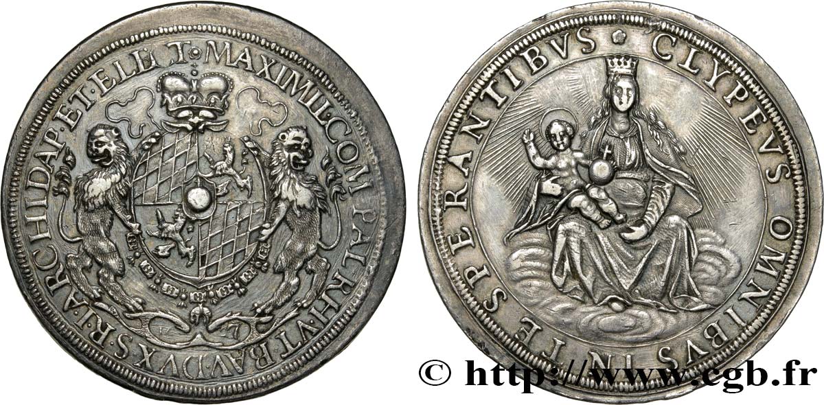 GERMANY - DUCHY OF BAVARIA - MAXIMILIAN I Thaler à la Madonne 1627 Munich AU 