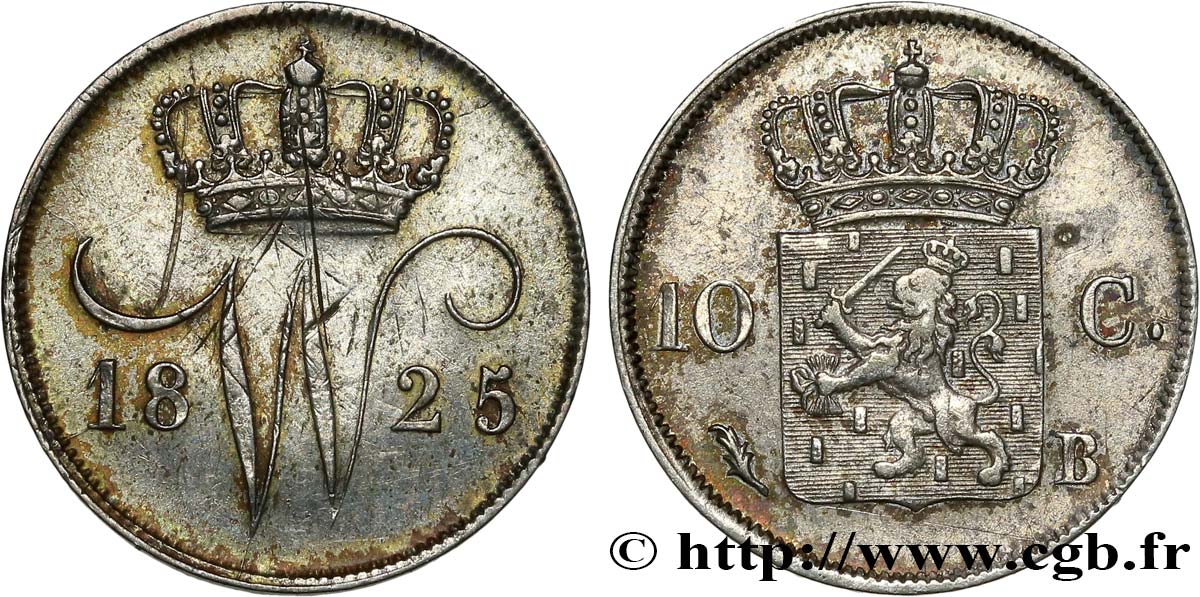 PAYS-BAS 10 Cents emblème monogramme de Guillaume Ier 1825 Bruxelles TTB 